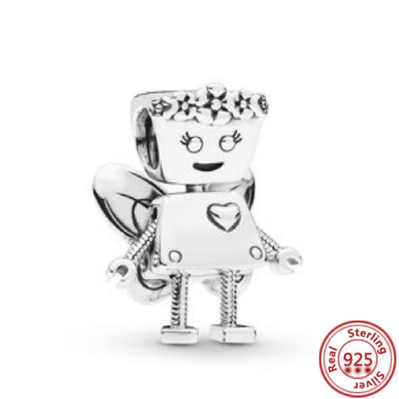 Fit Original Pendant Charm Bracelet Fine Zircon 925 Sterling Copper Sweet Lovely Happy Boy Girl Love Pink Heart Robot DIY Beads
