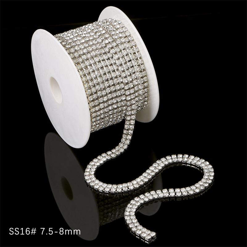 1 Yard 2 Reihen 1 Reihe Kristall Strass Kette Aufnähen Aufkleben Perlen Besatz Kupfer Kette Für Kleidung DIY Schmuckherstellung Zubehör