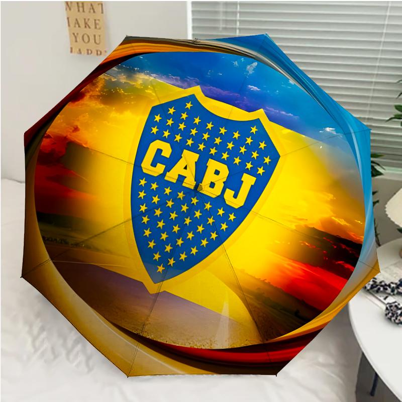 Club Atlético Boca Juniors Print Automatic Umbrella, 8 Rib Iron Frame, Plastic Handle, Suitable for Outdoor Travel &Daily , Ideal Gift