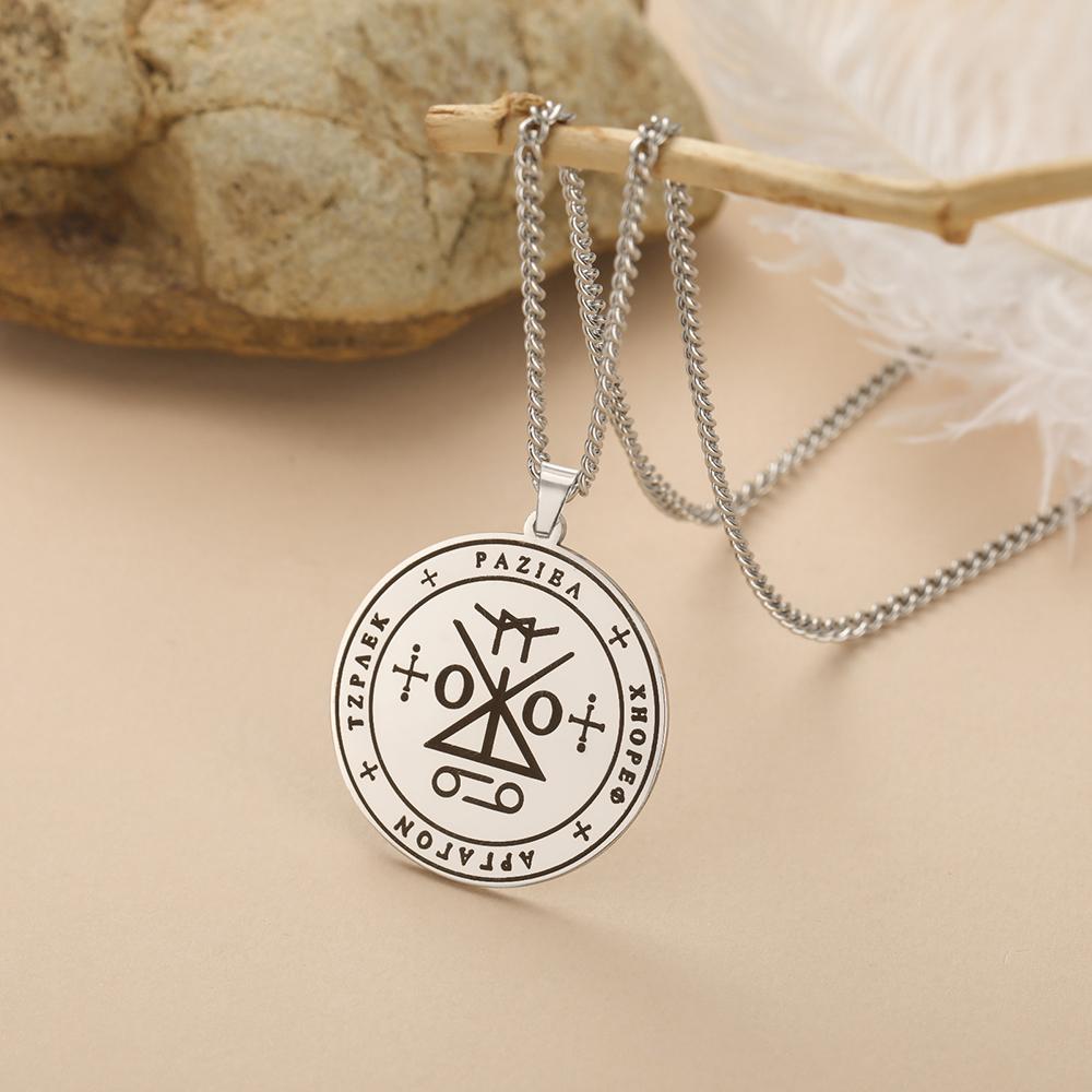 Dawapara Seal of Archangel Raziel Secret of God Amulet Pendant Necklace Sefer Raziel HaMalakh Talisman Stainless Steel Jewelry