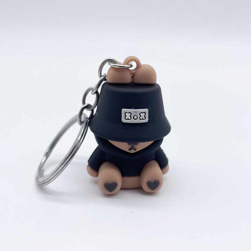 Porte-clés pendentif ours endormi mignon chapeau de seau en PVC porte-clés poupée ours porte-clés couple sac porte-clés de voiture bijoux ornement