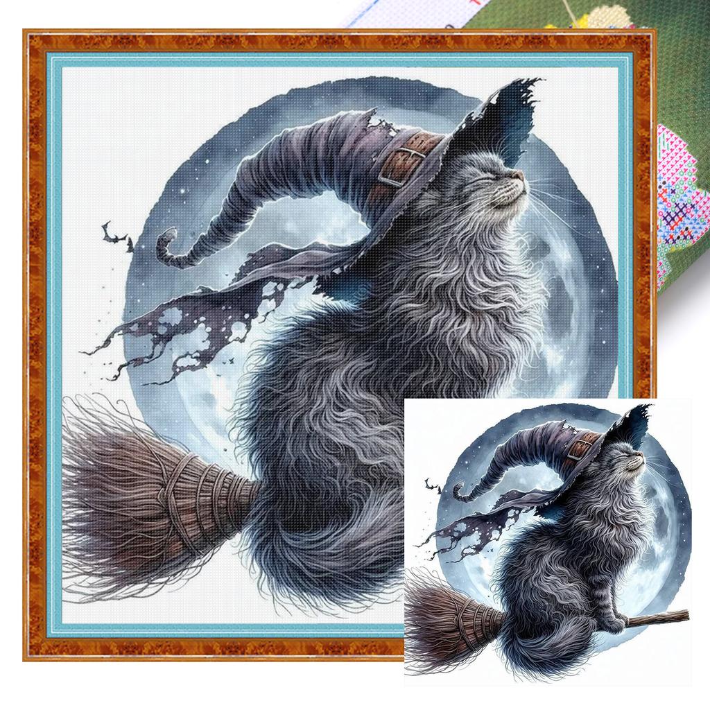 Cat Full 11CT DIY Stamped Cross Stitch Kits 15.75x15.75in Printed Cross-Stitch Kits for Beginners Adults Home Decor
