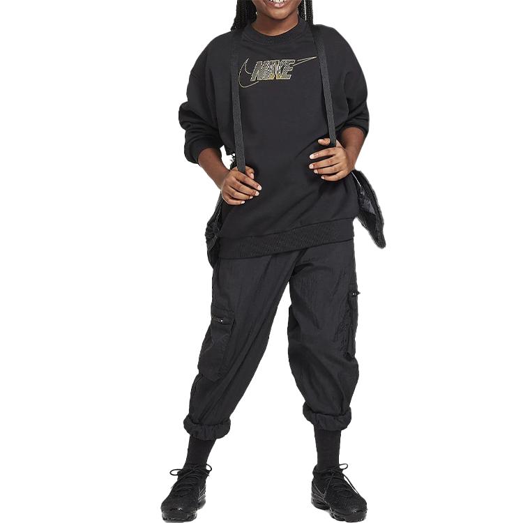 Nike Alphabet Crew Neck Lässiger Langarm-Sweatshirt Kinder Oberteile Schwarz FJ6161-010