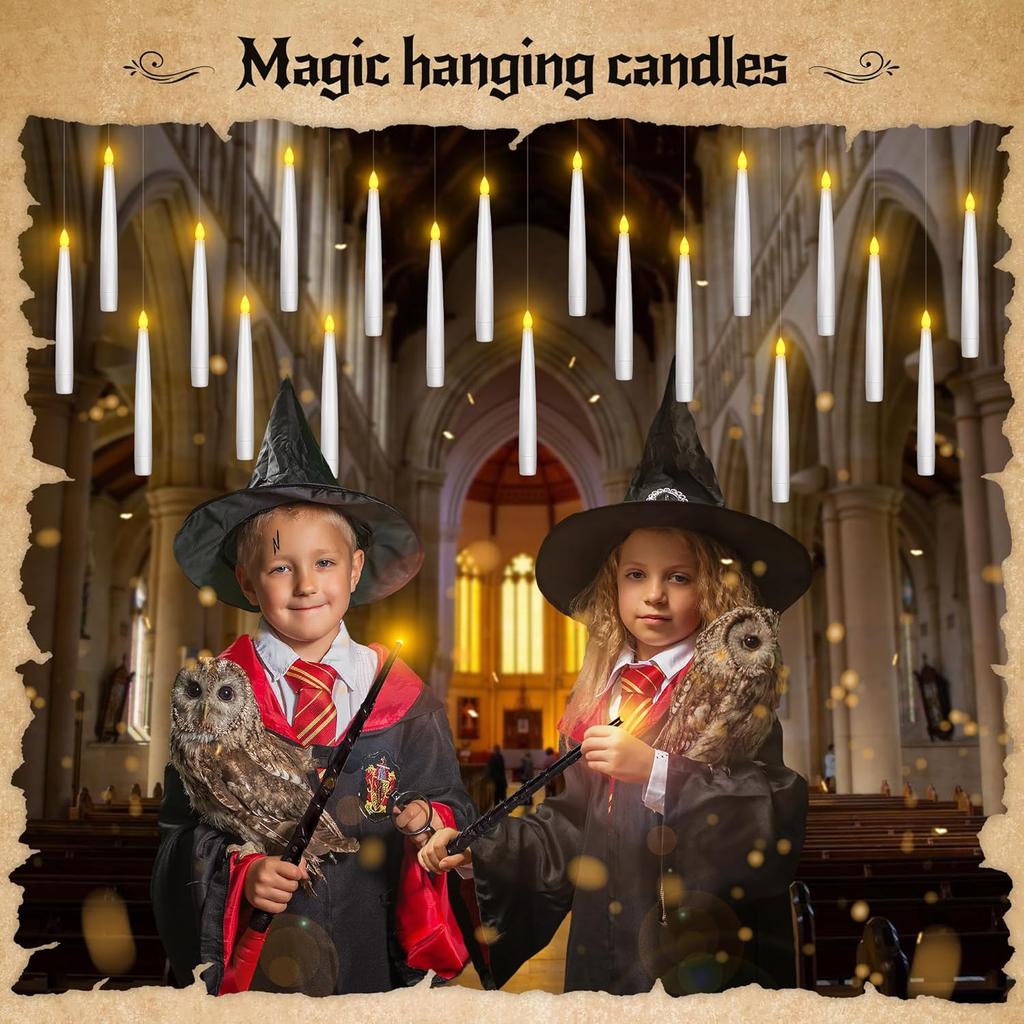 Halloween Decor Floating Candles with Wand Magic Hanging Candles with Remote Flameless Taper Led Candle Floating Window Candle