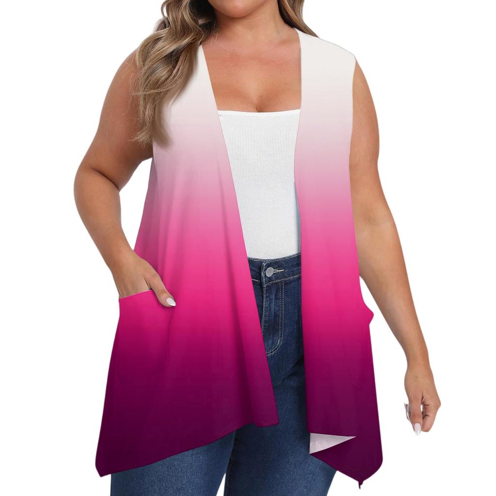 Women's Loose Casual Printed Sleeveless Vest With Pocket Cardigan Jacket Cardigan Jacket