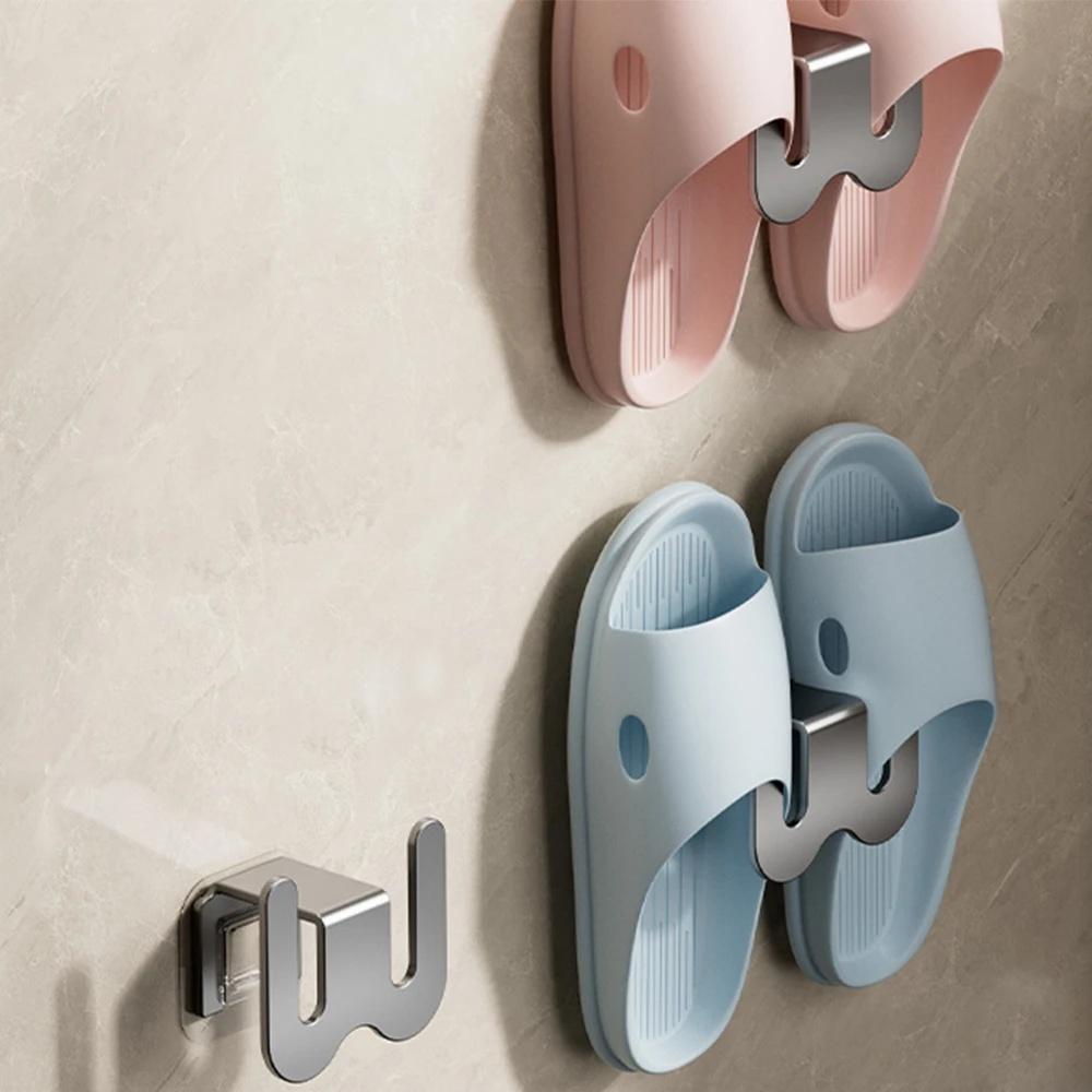 1/2/3PC No Punching Bathroom Shoe Rack Wall Mounted Slipper Rack Slipper Drying Hook Simple Door Back Foyer Hanging Rack