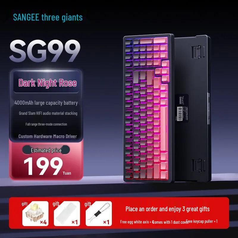 Three Giants SG99 Pro: Three-Mode Bluetooth Mechanical Keyboard with Display, Custom Hot-Swap Keys, Side-Engraved Gradient.