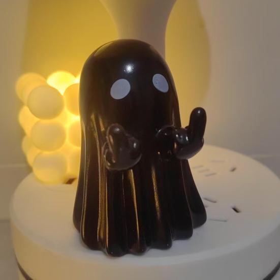 Light-Up Ghost Figurine Halloween Middle Finger Ghost Decoration Lighted Flip-off Ghost Ornament for Party Mantel Shelf Tabletop