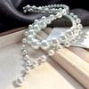 Vintage Design Sense Artificial High-Gloss Crystal Pearl Imitation Australian White Double-Layer Collarbone Chain Necklace