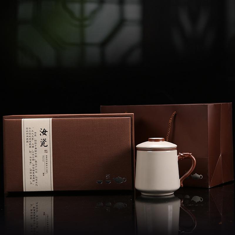 High-End Ru Kiln Tea Three-Piece Set With Lid Filter Ceramic Cup Tea Can Business Gift Formulation