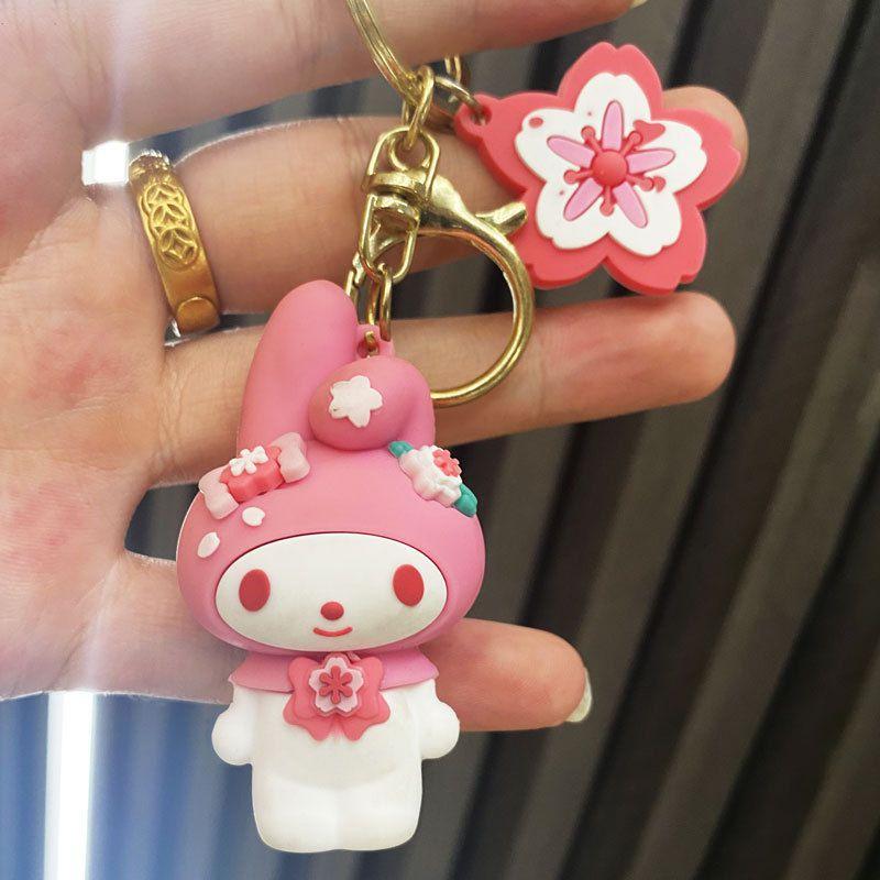 Cute Pink Cherry Blossom Cinnamoroll Cartoon Keychain