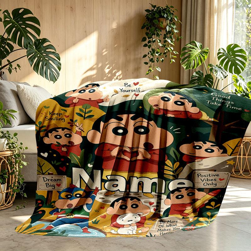Custom Name Personalized Crayon Shin chan Print Blanket, Home Decor, Bedroom, Sofa, Camping, Couch, Gifts for Birthday Christmas