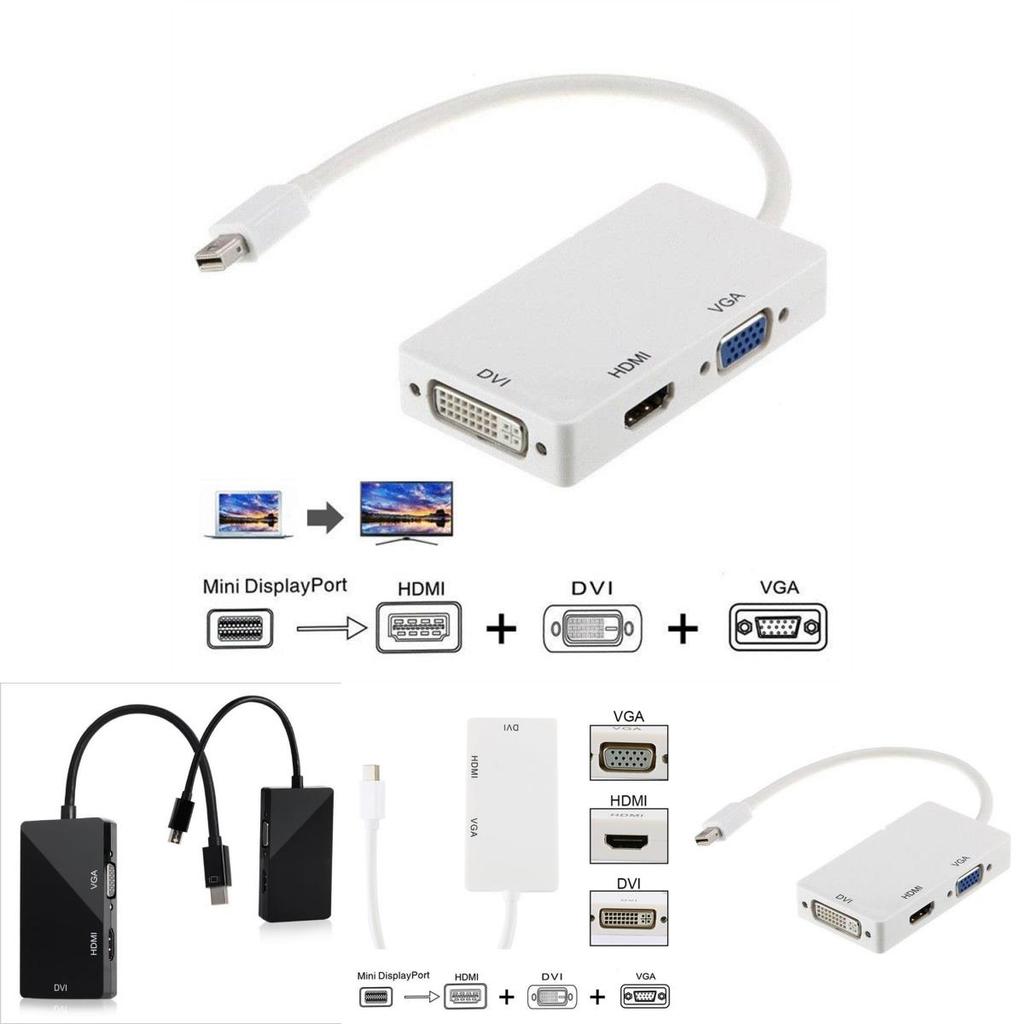 Mini Dp To Hdmi Dvi Vga 3in1 Adapter With Chipset For Macbook Pro Air Multi Monitor Setup