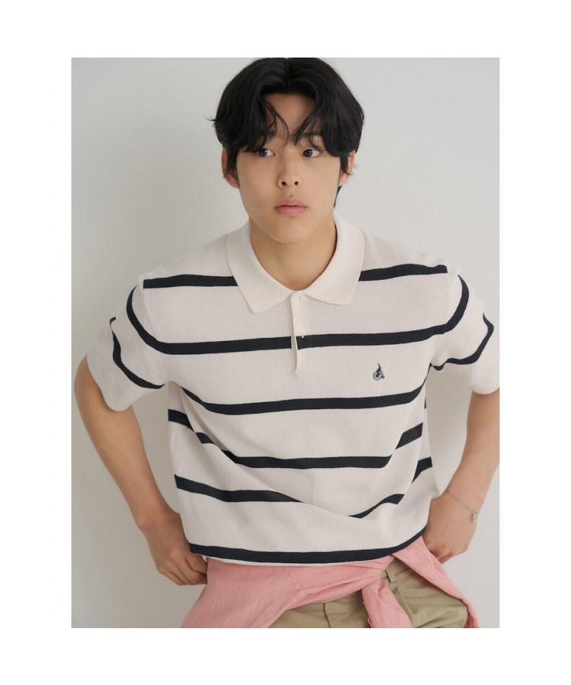 Binpolmen Bold Stripe Collared Neck Knit Ivory
