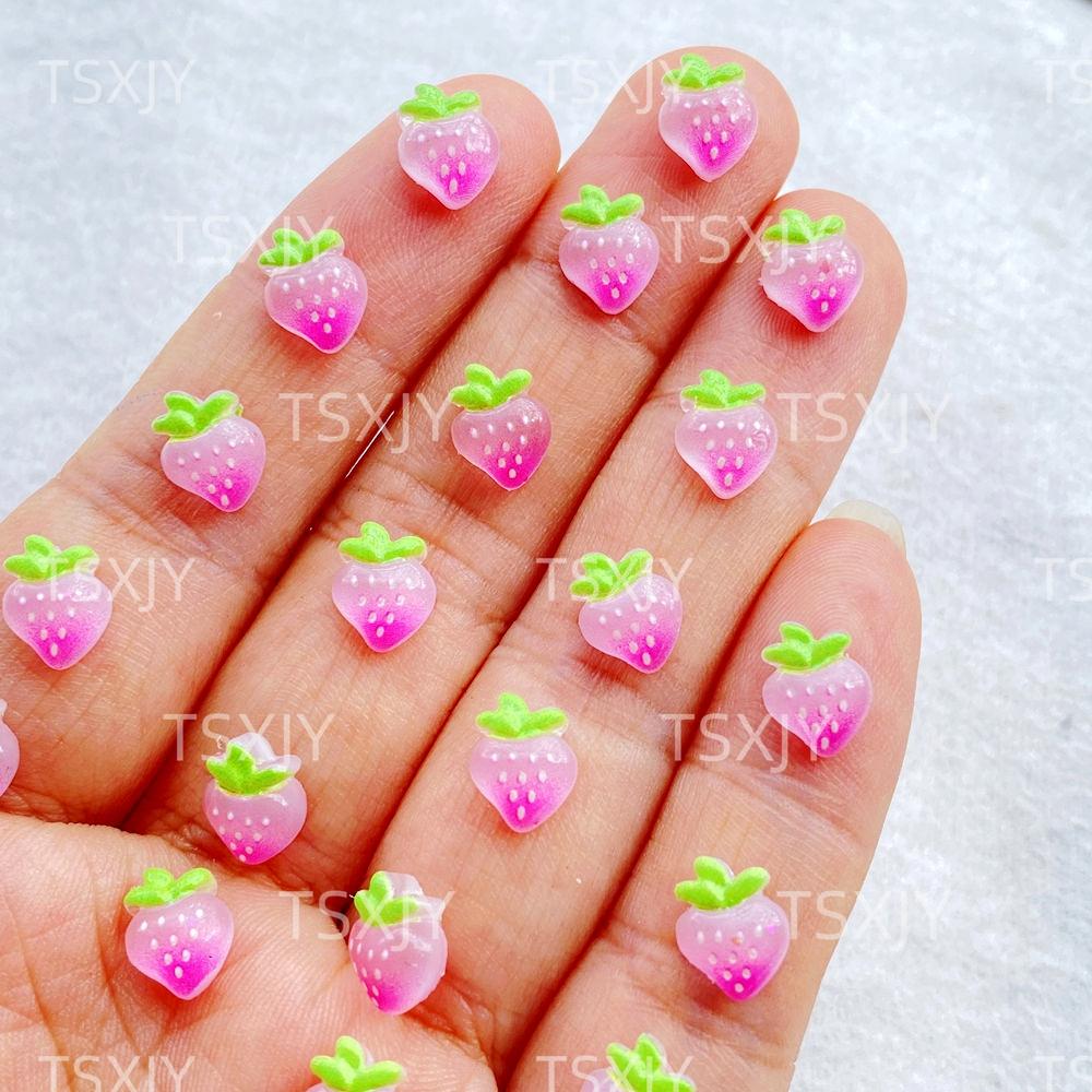 50pcs Pink 3D Strawberry Cute Nail Charms Flatback Resin Rhinestone Gems Red Strawberry Designs Nail Decoration Jewelry