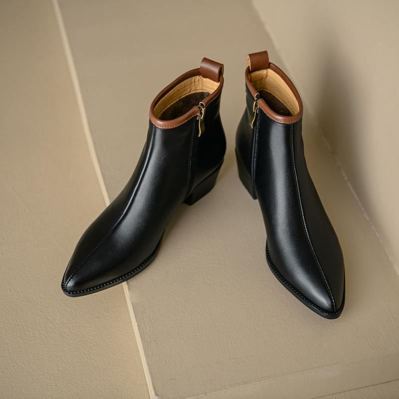 Krazing Pot Full Grain Leather Autumn Winter Shoes Med Heels Chelsea Boots Round Toe Keep Warm Zipper Mixed Color Ankle Boots