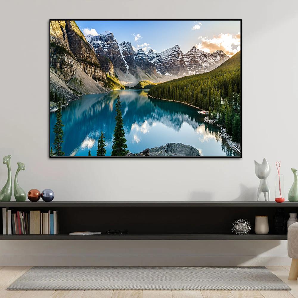 Landschap Canvas Schilderij, Meer Bos Berglandschap Schilderij Muurkunst Decor Posters Voor Woonkamer Slaapkamer Prints Afbeelding