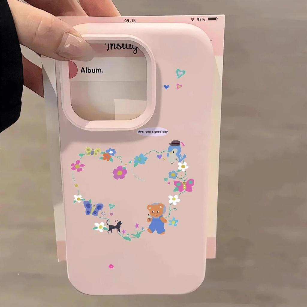 Love Wreath Bear, Suitable for iPhone17/16pro Mobile Phone Case 15 Glutinous Rice Liquid 13 Skin Feeling 12 Large Holes 14