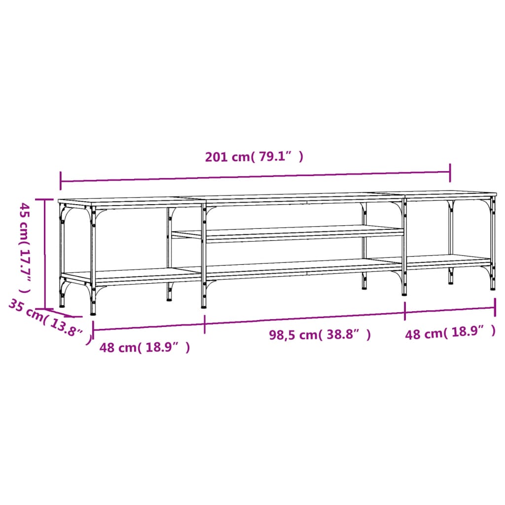TV Cabinet Smoked Oak 201 x 35 x 45 cm Wood Based Panel & Iron