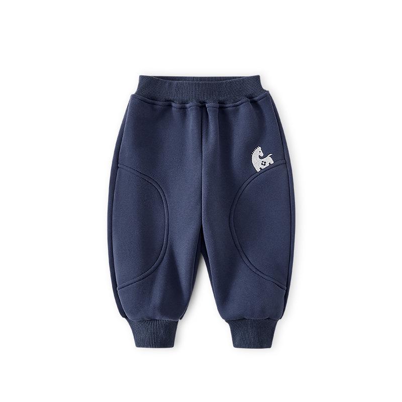 Boys' Fleece-Lined Velvet Sweatpants: Thin, Autumn/Winter Outdoor Wear, Year of the Horse Design.