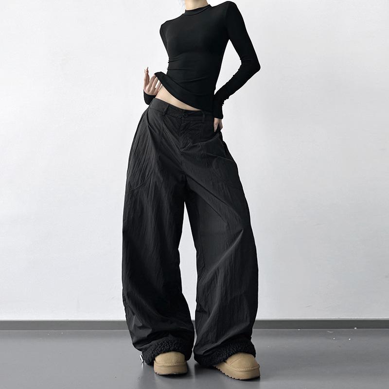 

2025 Winter Unisex Lambswool Patchwork Straight-Leg Pants: Casual, Warm, Loose Fit, Trendy Cold Protection. L