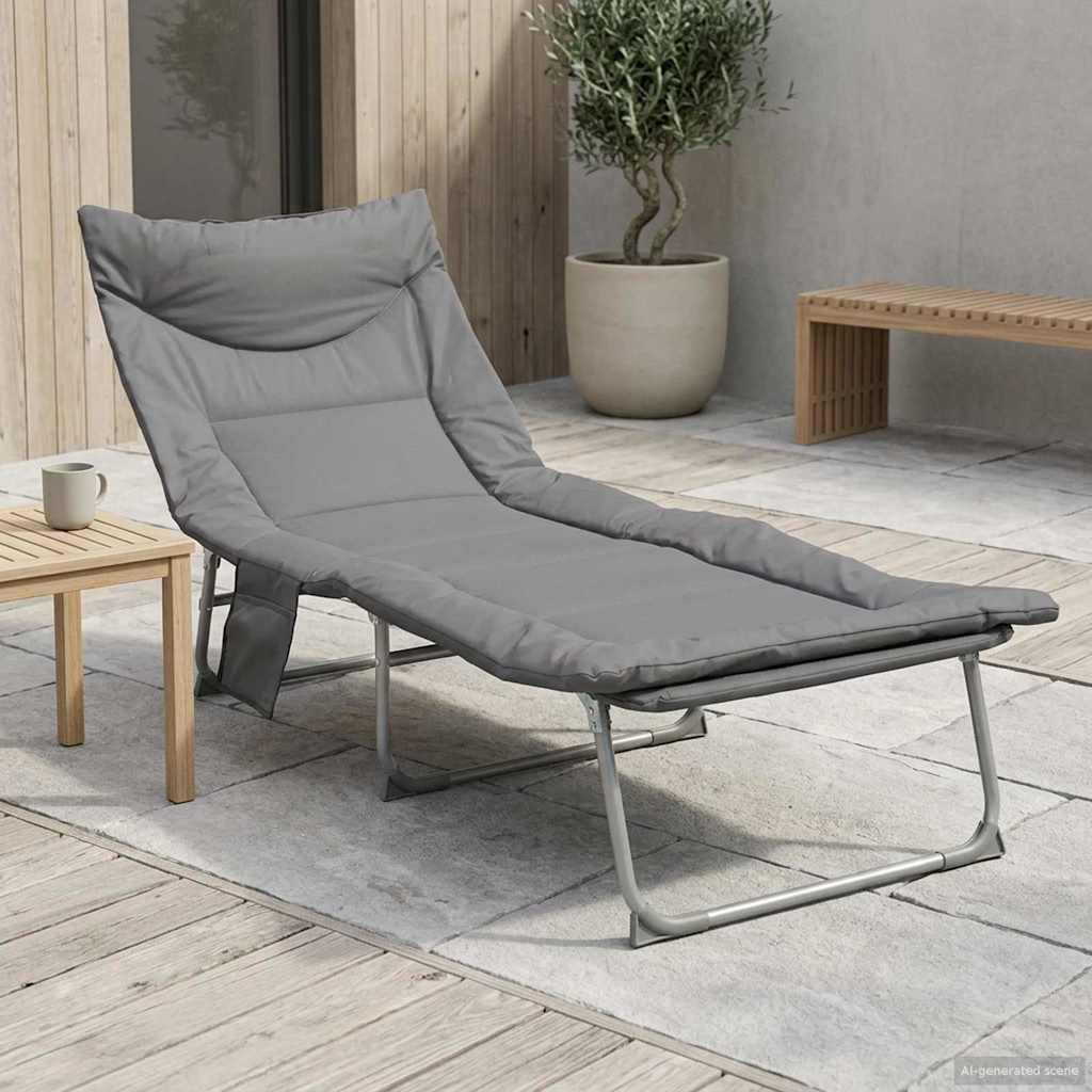 Folding Sun Lounger with Cushion Anthracite