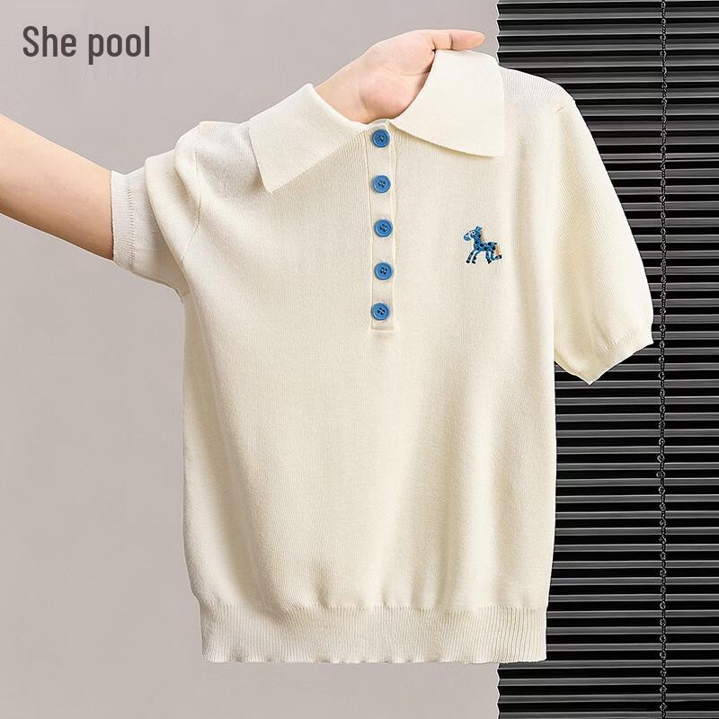Women s Embroidered Half-Button Lapel Knit Polo Shirt S