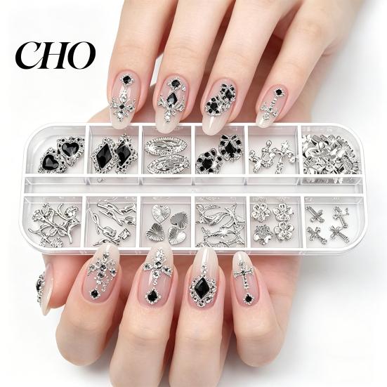 Manicure Charm 1 Set 3D Nail Art Charms 12 Grids Metal Love Heart Long-lasting Accessories Flower Butterfly DIY Design Crafting Decoration Decor