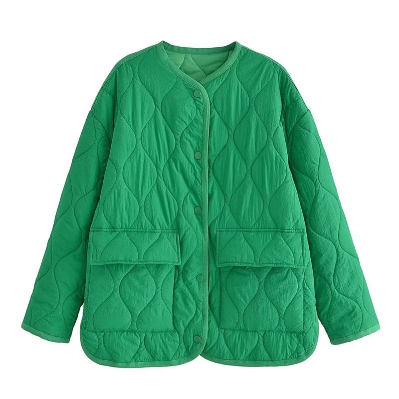 

Женская куртка оверсайз свободная зеленая стеганая хлопковая куртка Green S