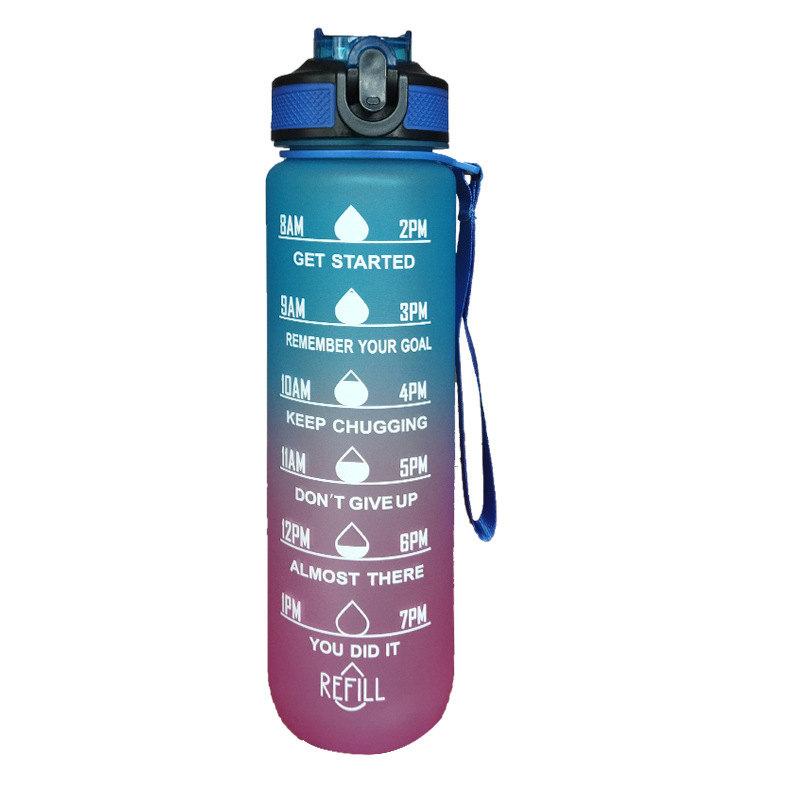 1pc 1000ml Large Capacity Gradient Water Bottle,Water Bottle with Straw 1 Litre Leakproof with Time Marker,for Sports Fitness