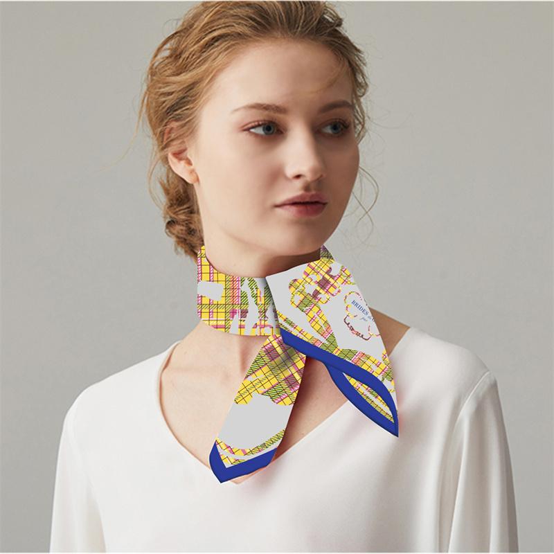 Twill Silk Scarf Woman Two Dogs Painting Square Scarves Wraps Bandana Small Hijab Silk Foulards Tie Headband Neckerchief 53CM