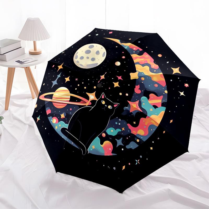 1pc Space Cat Adventure Umbrella with Plastic Handle, Suitable for All Seasons Outdoor PT417