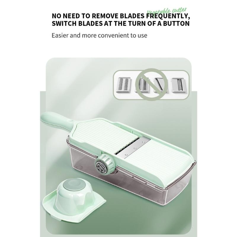 Handheld Kitchen Mandoline Slicer for Vegetables Cheese Manual Onion Cutter Practical Food Cutting Tool with Container