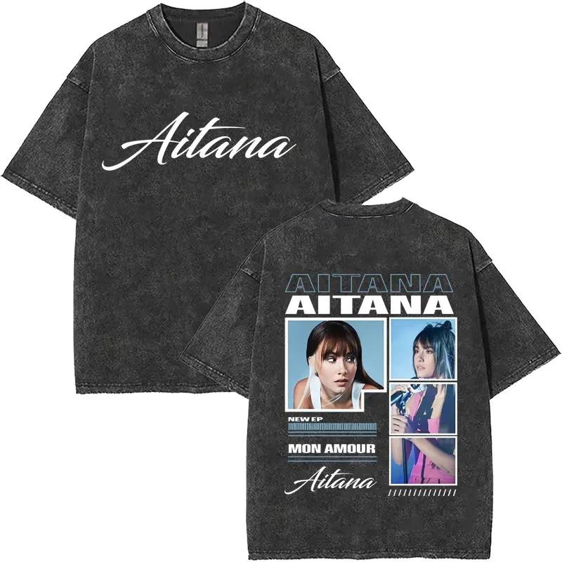 Washed Vintage Singer Aitana Graphic T-shirt CUARTO AZUL Print T-shirts Women Fashion Pop Music T Shrit Streetwear Fans Gift