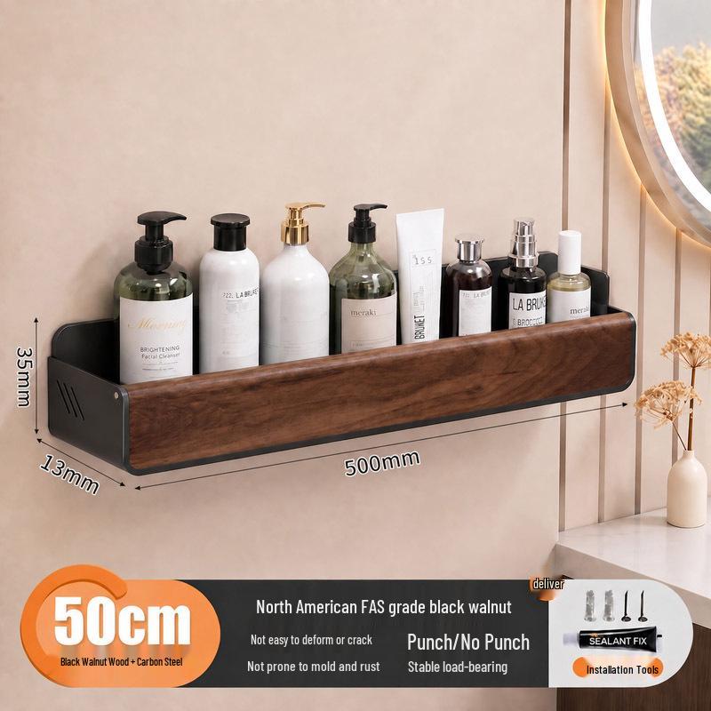 Walnut Corner Bathroom Shelf for Cosmetics, No-Drill Triangle Stand.