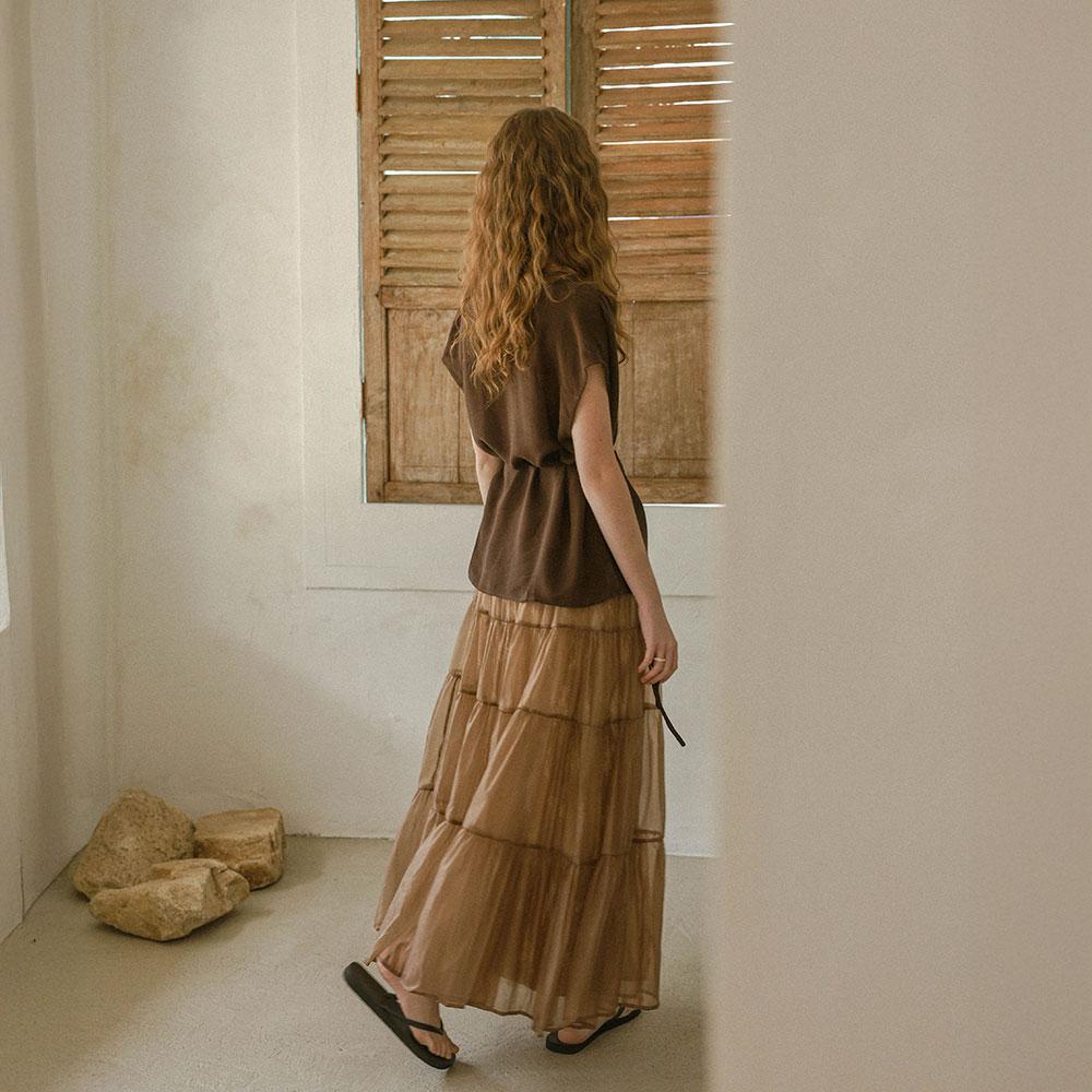 Peulaudeumali Pm_Layered Chiffon Lace Inner Skirt_Brown