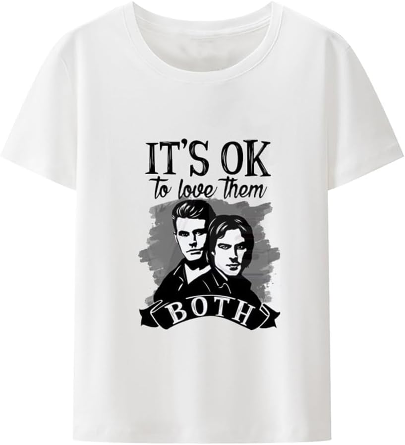 Damon Salvatore The Vampires Diaries Chronicles Vampiricas Casual T-Shirt Short Sleeve Tops Tees White XXL