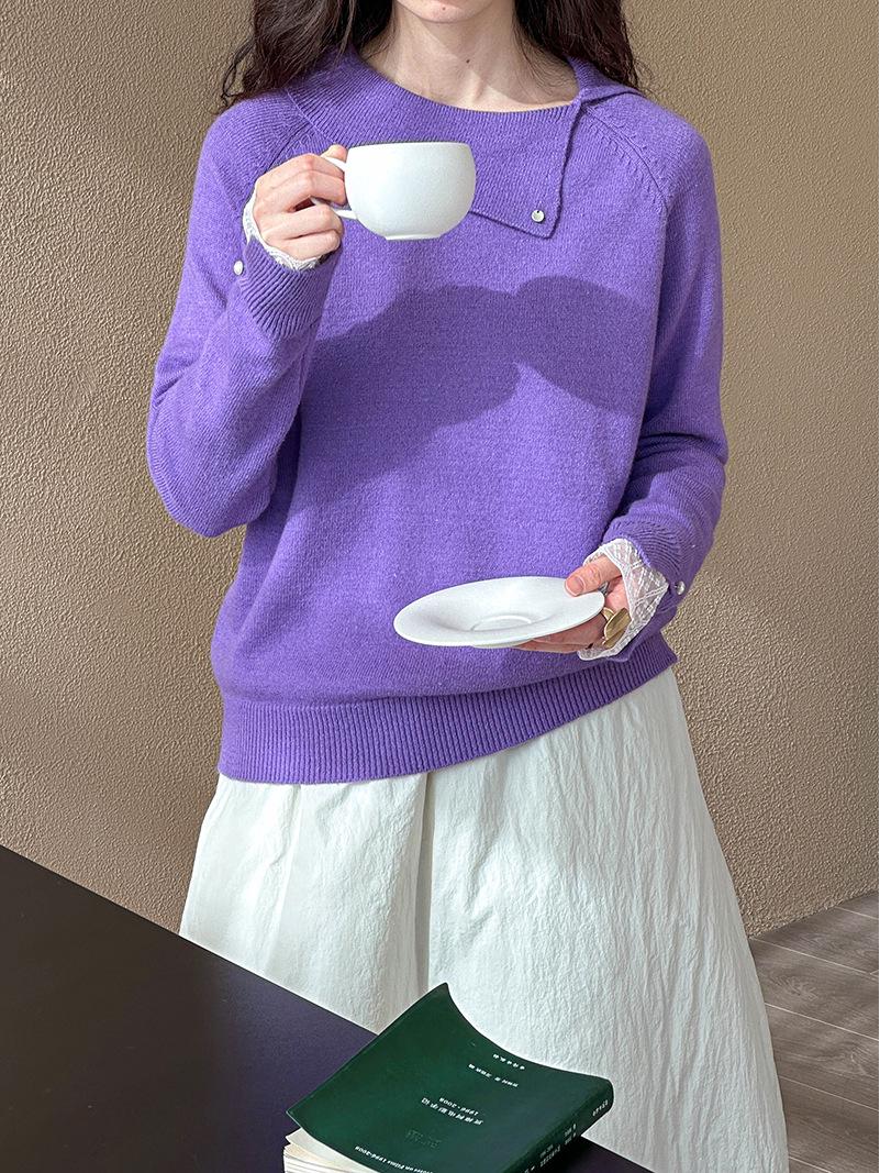 

Juzhi 2024 Высококачественный мягкий свитер с длинными рукавами и лацканами, трикотажный свитер One Size