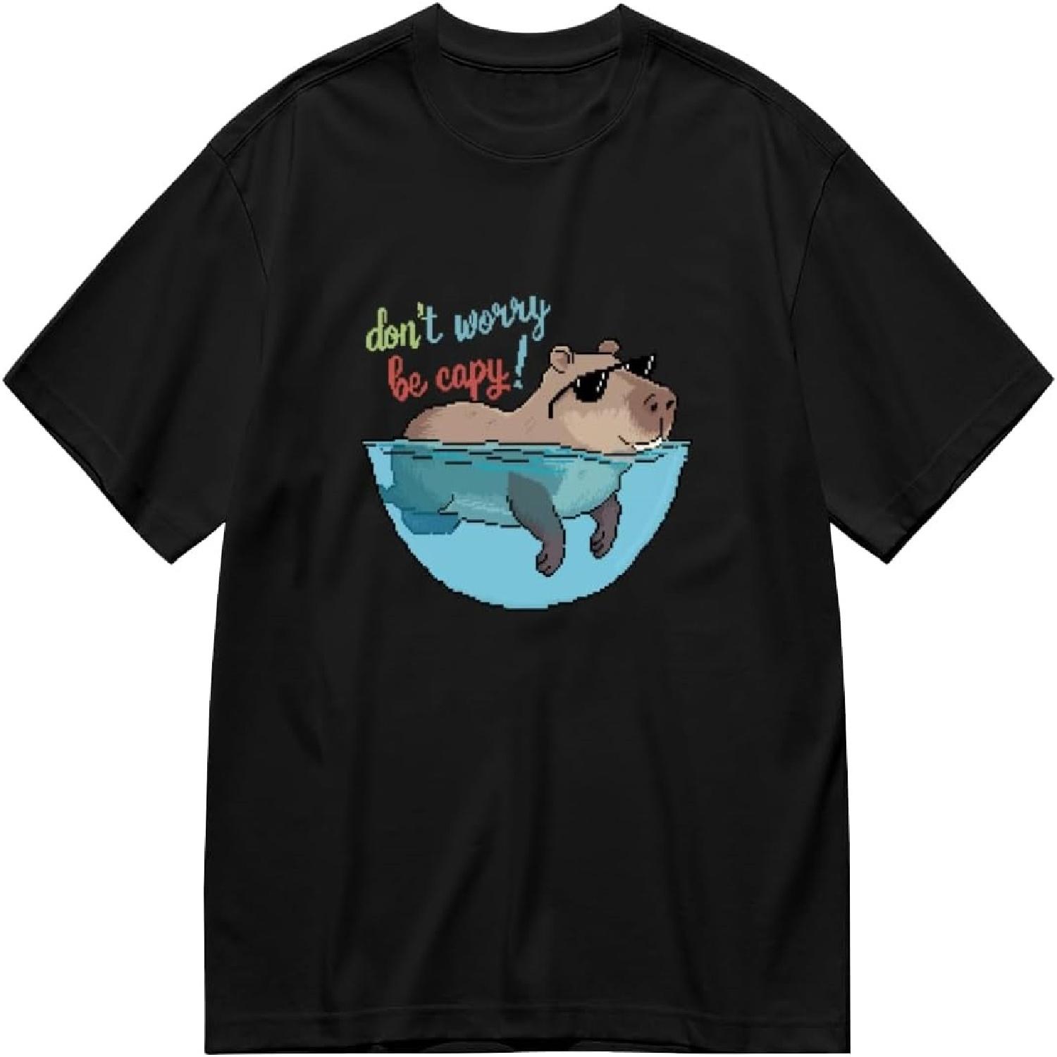 Pixel Art Don t Worry Be Capy Funny Capybara Graphic Unisex T-Shirt for Men or Women S чёрный
