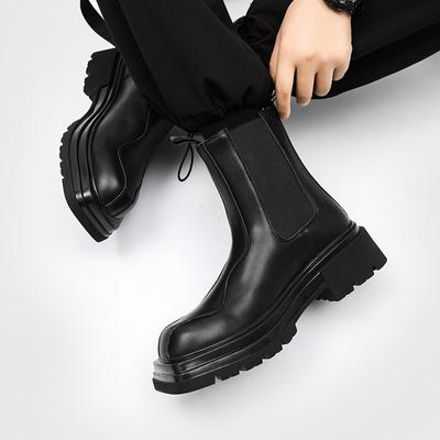 British Style Black High-top Autumn New Breathable Mid-tube Boots Thick-soled Square-head Martin Boots