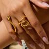 Uworld Fashion 18K Gold Color Plated Stainless Steel Shaped Serpentine Zircon Ring with Fingers Women's Accessories Party Gifts
