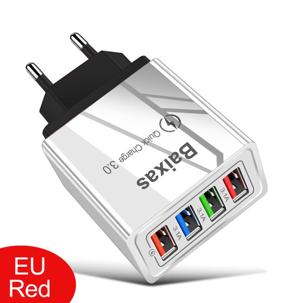 4-Port USB Mobile Charger (US/EU Standard), 3A Tablet Travel Charging Head