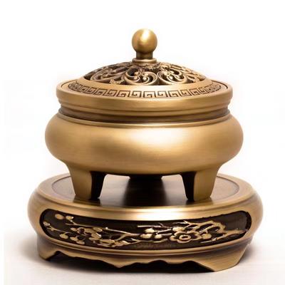 Copper Antique Three Legged Incense Burner Household Home Decorative Zen Sandalwood Carving Brass Incense Burner Tea Desk