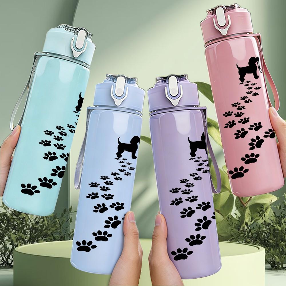 1PC Paw Print Trail Footstep Art Print 750ml Color Plastic Sports Water Bottle Leakproof Flip Straw Lid Suitable for Sports Office Home Use