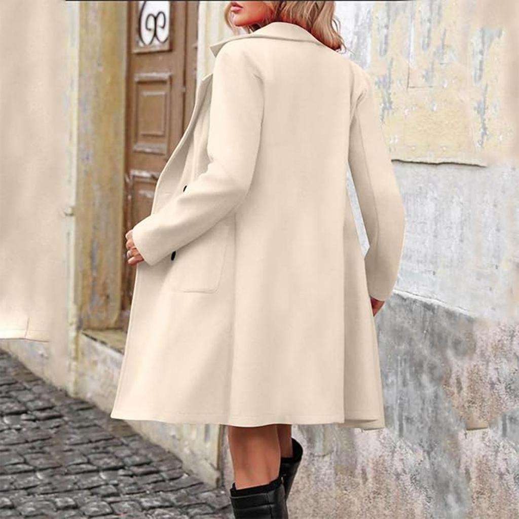 Damen Casual und Mode Jacke Einfarbig Revers Doppelknopf mit Taschen Mantel