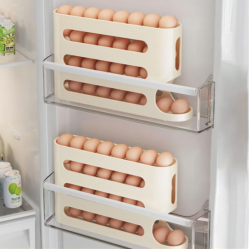 4 Layers Automatic Rolling Egg Holder Rack Fridge Egg Storage Box Container Kitchen Refrigerator Egg Dispenser Fridge Organizer