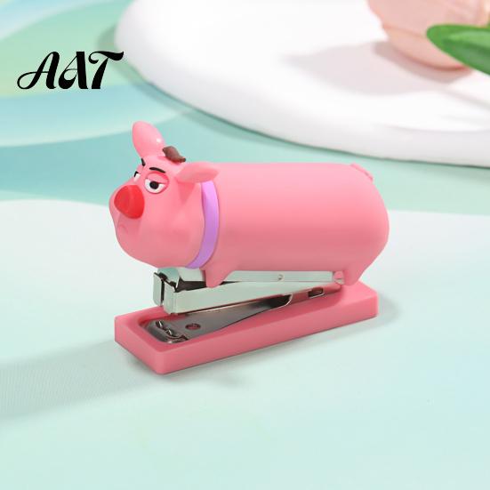 Functional Stapler for Receipts And Crafts Mini Cartoon Stapler, Cute Pig Shape, Portable Lightweight PVC Back to School Shell Binding Tool, Handheld