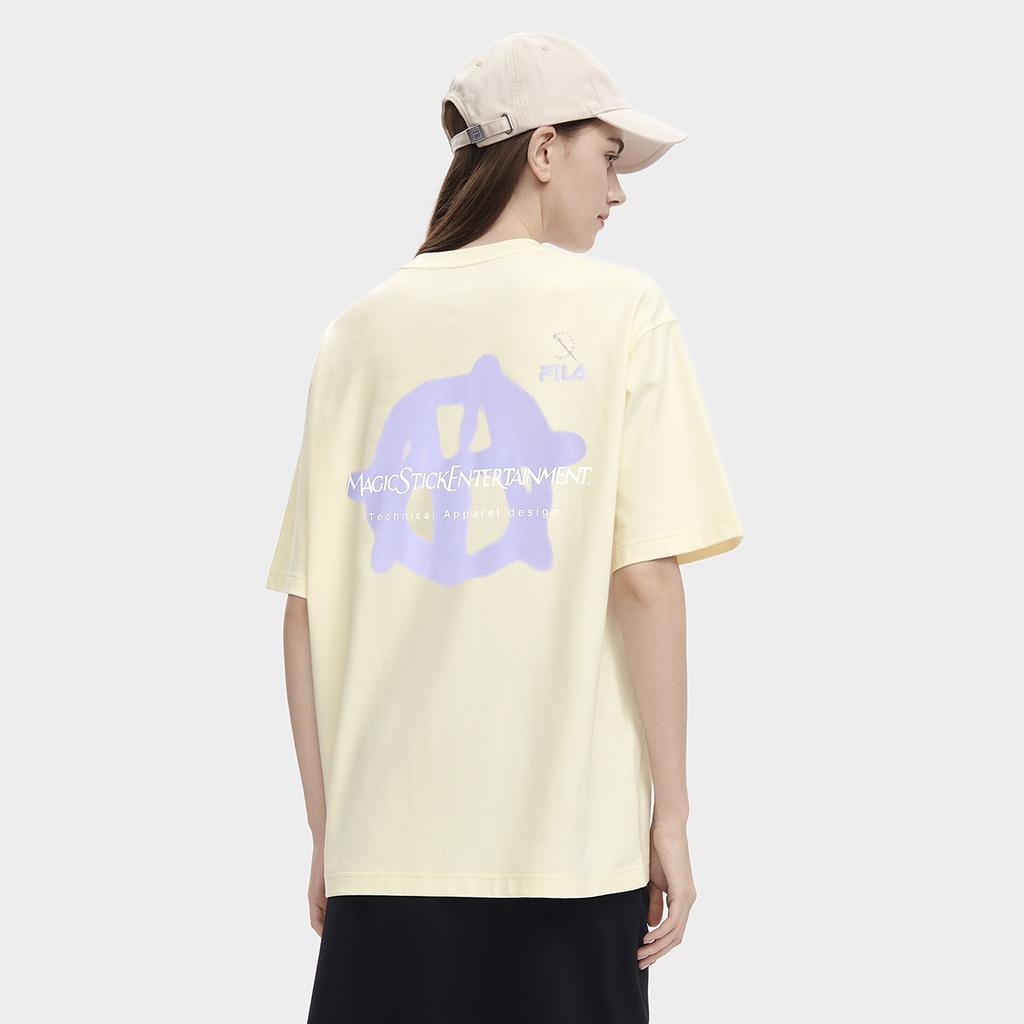 Fila X Magic Stick Collaboration Fashion Loose Round Neck Short Sleeve T-Shirt Unisex Tops Cheese-White F11U329101F-IV