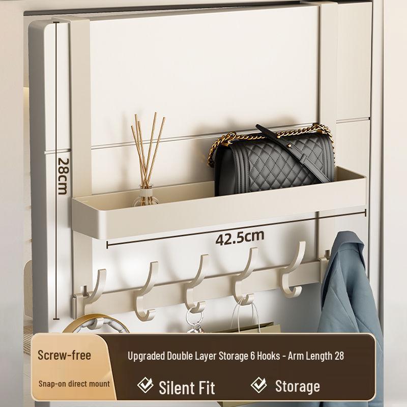 Wall-Mounted No-Punch Door Hook Rack: Bedroom & Bathroom Clothes Hanger and Storage Shelf