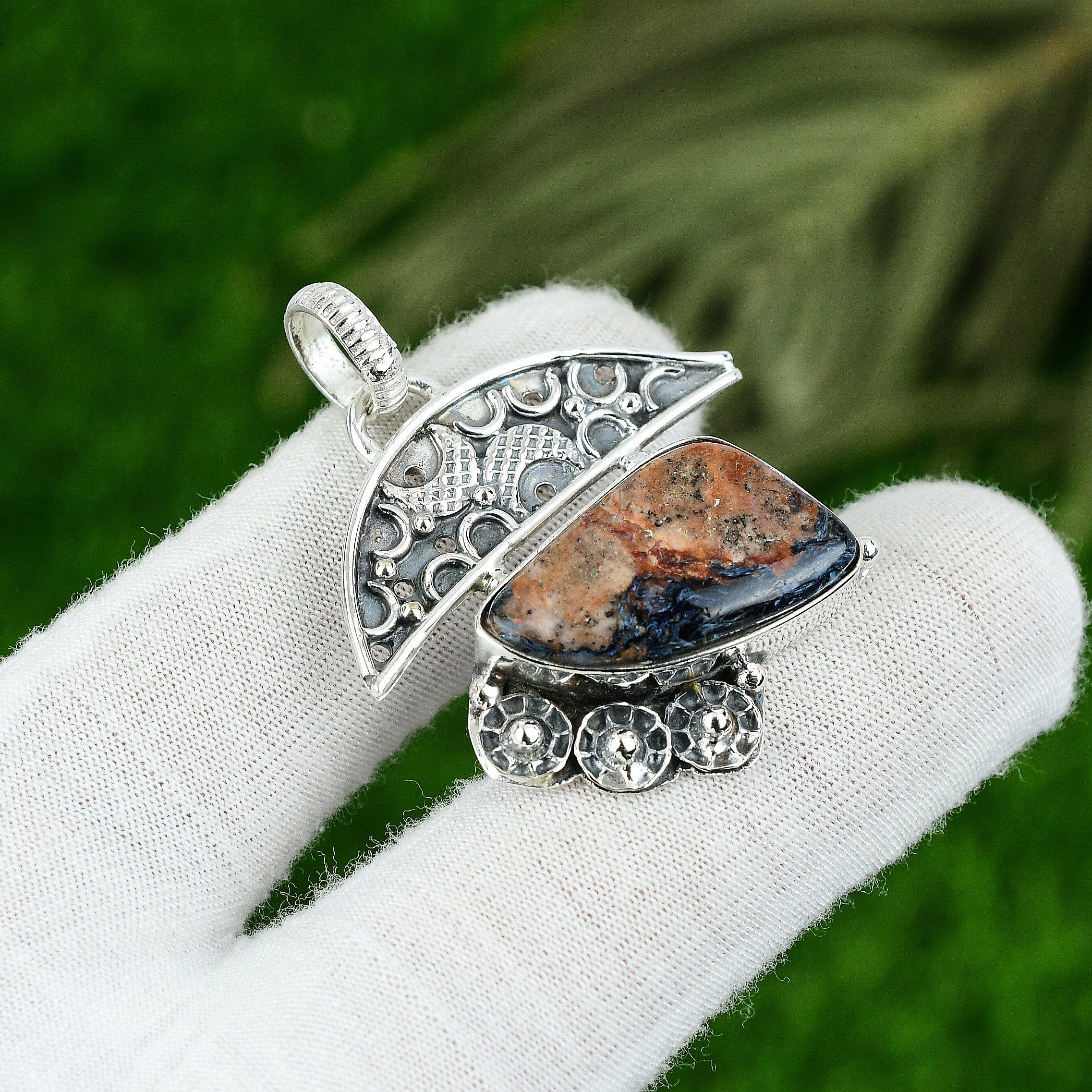 

925 Sterling Silver Trillion Pietersite Gemstone Wife Bezel Handmade New Pendant